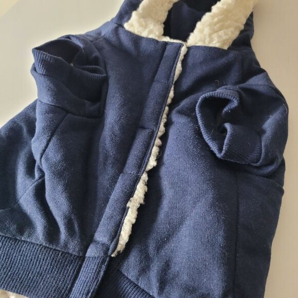 Sherpa Fluffy Dog Coat Jacket Sweater Medium Tiny Hood Blue Soft Little Puppy - Picture 4 of 9